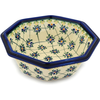 Polish Pottery Octagonal Bowl 7&quot; Gingham Trellis