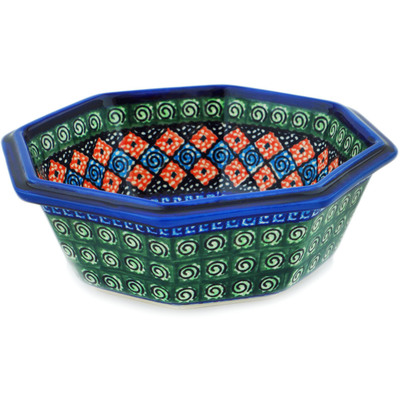 Polish Pottery Octagonal Bowl 7&quot; Harlequin UNIKAT