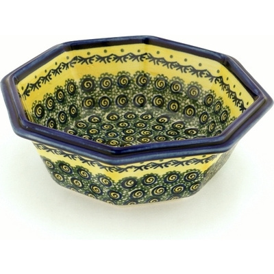 Polish Pottery Octagonal Bowl 7&quot; Peacock Bumble Bee