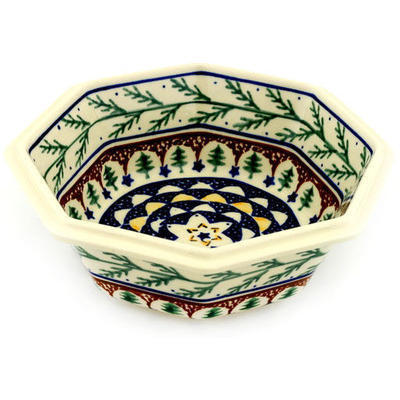 Polish Pottery Octagonal Bowl 7&quot; Pine Boughs