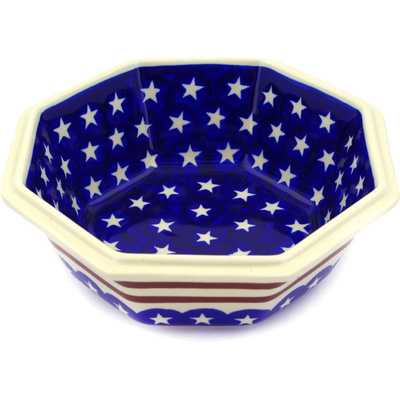 Polish Pottery Octagonal Bowl 7&quot; Stars And Stripes