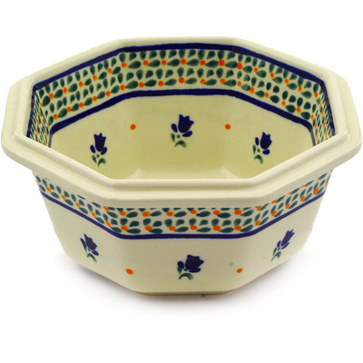 Polish Pottery Octagonal Bowl 7&quot; Violet Tulips