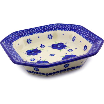 Polish Pottery Octagonal Bowl 8&quot; Bleu-belle Fleur
