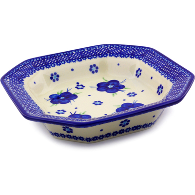 Polish Pottery Octagonal Bowl 8" Bleu-belle Fleur