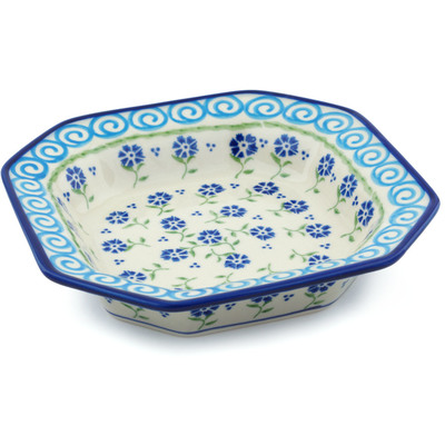 Polish Pottery Octagonal Bowl 8&quot; Blue Bursts
