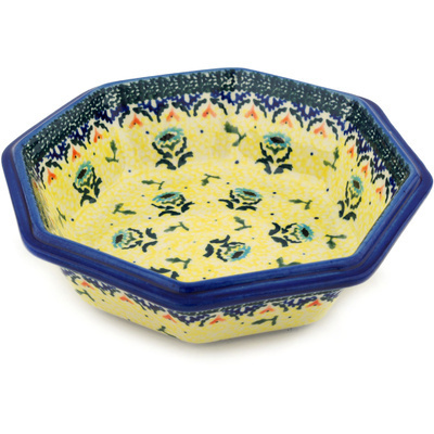 Polish Pottery Octagonal Bowl 8&quot; Blue Dahlia