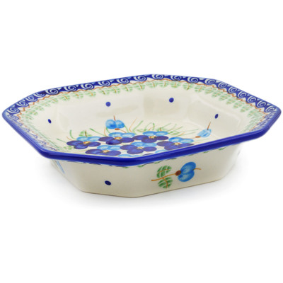 Polish Pottery Octagonal Bowl 8&quot; Blue Pansy