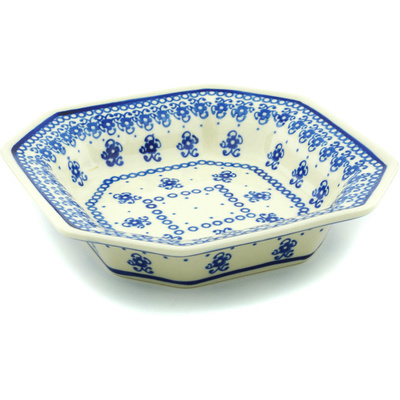 Polish Pottery Octagonal Bowl 8&quot; Blue Pattern