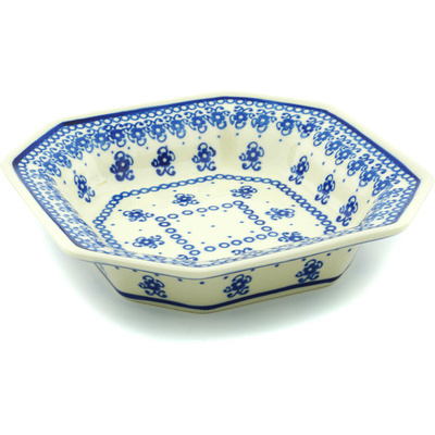 Polish Pottery Octagonal Bowl 8&quot; Blue Pattern