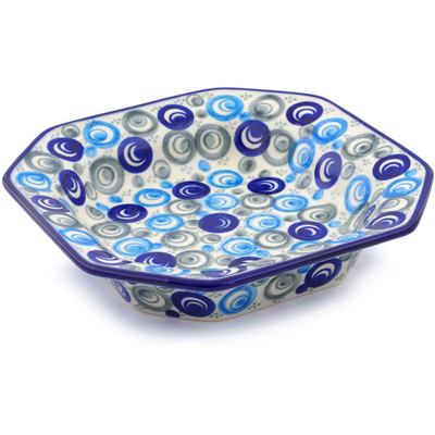 Polish Pottery Octagonal Bowl 8&quot; Blue Peacock Eye