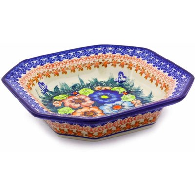 Polish Pottery Octagonal Bowl 8&quot; Butterfly Splendor