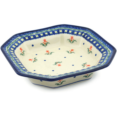 Polish Pottery Octagonal Bowl 8" Cocentric Tulips