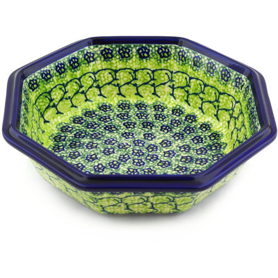 Polish Pottery Octagonal Bowl 8&quot; Emerald Forest