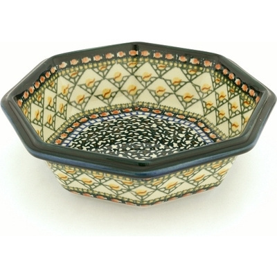 Polish Pottery Octagonal Bowl 8&quot; Everlasting Flame UNIKAT