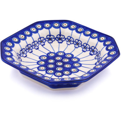 Polish Pottery Octagonal Bowl 8" Flowering Peacock