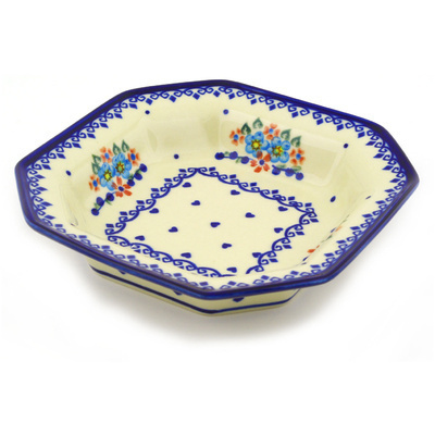 Polish Pottery Octagonal Bowl 8&quot; Hearts And Flowers