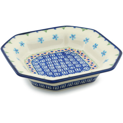 Polish Pottery Octagonal Bowl 8&quot; Little Blue Flowers