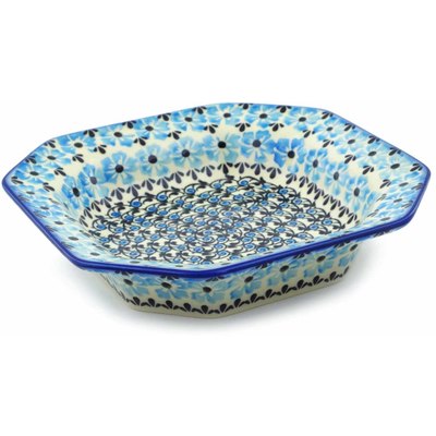 Polish Pottery Octagonal Bowl 8&quot; Pansy Plenty