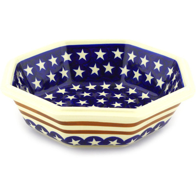Polish Pottery Octagonal Bowl 8&quot; Stars And Stripes