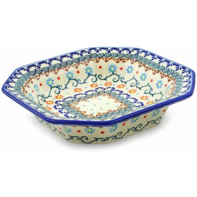 Polish Pottery Octagonal Bowl 8&quot; Sunflower Dance