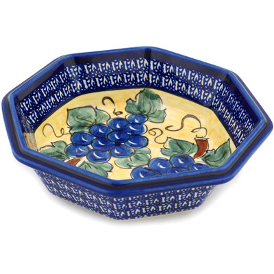 Polish Pottery Octagonal Bowl 8&quot; Tuscan Grapes