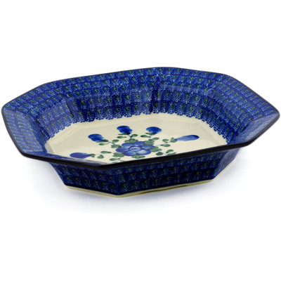 Polish Pottery Octagonal Bowl 9&quot; Blue Poppies
