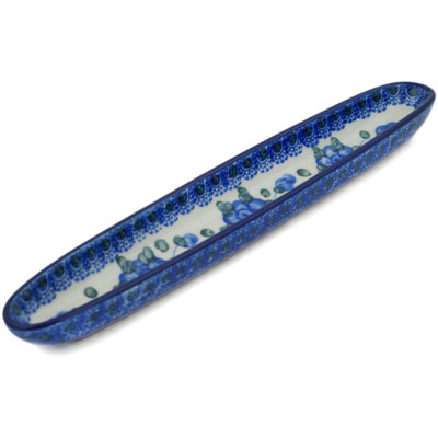 Polish Pottery Olive Dish 10&quot; Blue Poppies