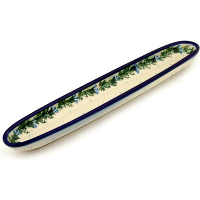 Polish Pottery Olive Dish 12&quot; Blue Bell Wreath