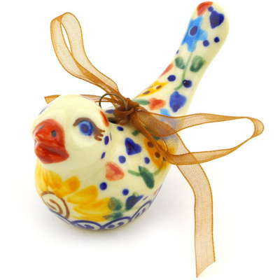 Polish Pottery Ornament Bird 3&quot; Butterfly Sunshine UNIKAT