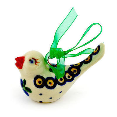 Polish Pottery Ornament Bird 3&quot;