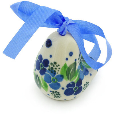 Polish Pottery Ornament Bird Bell 2&quot; Blue Phlox