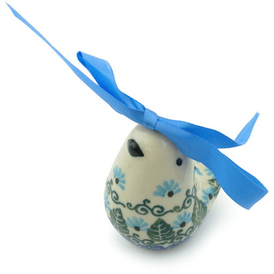 Polish Pottery Ornament Bird Bell 2&quot; Forget Me Not UNIKAT