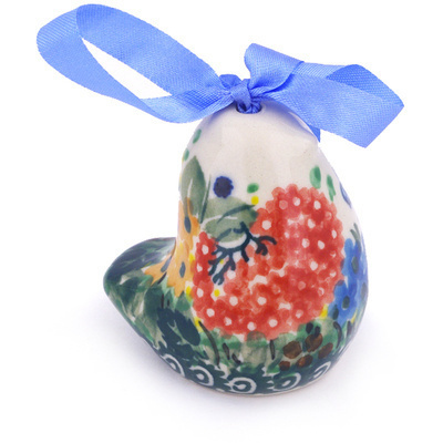 Polish Pottery Ornament Bird Bell 2&quot; Garden Delight UNIKAT