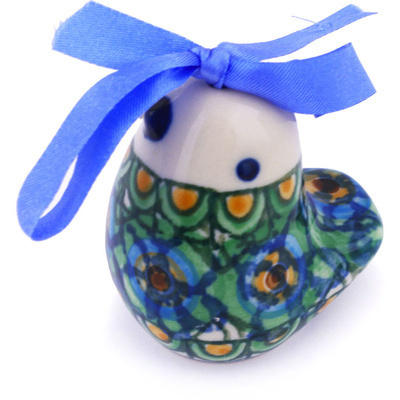 Polish Pottery Ornament Bird Bell 2&quot; Mardi Gras UNIKAT