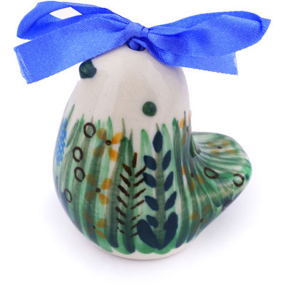 Polish Pottery Ornament Bird Bell 2&quot; Prairie Land UNIKAT