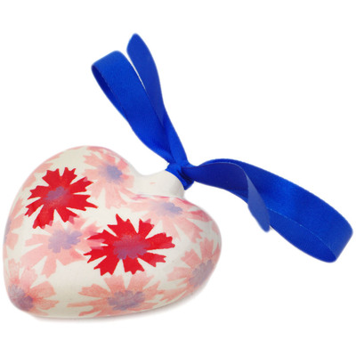 Polish Pottery Ornament Heart 3&quot; Blossom Radiance UNIKAT