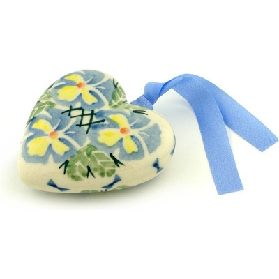 Polish Pottery Ornament Heart 3&quot; Blue Boutiques