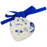 Polish Pottery Ornament Heart 3&quot; December&#039;s Blooms UNIKAT