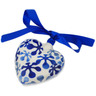 Polish Pottery Ornament Heart 3&quot; Flower Clouds UNIKAT
