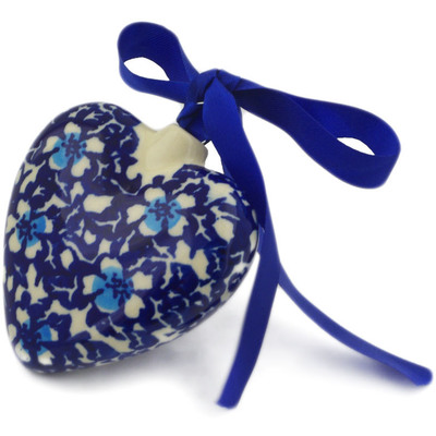 Polish Pottery Ornament Heart 3&quot; Flowers On The Lake