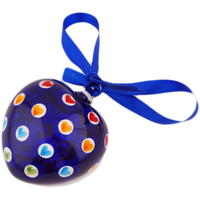 Polish Pottery Ornament Heart 3&quot; Heart Disco UNIKAT