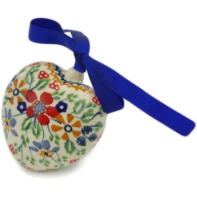 Polish Pottery Ornament Heart 3&quot; Ruby Bouquet UNIKAT
