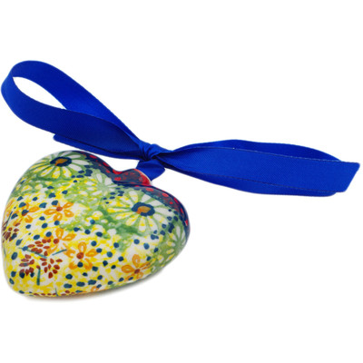 Polish Pottery Ornament Heart 3&quot; Sunshine Grotto UNIKAT
