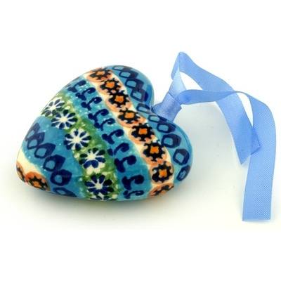 Polish Pottery Ornament Heart 3&quot; UNIKAT