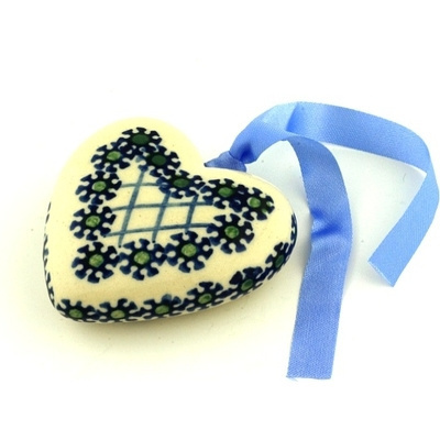 Polish Pottery Ornament Heart 3&quot; UNIKAT