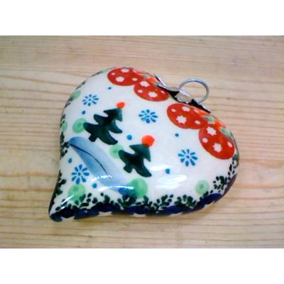 Polish Pottery Ornament Heart 3&quot; UNIKAT