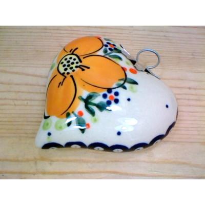 Polish Pottery Ornament Heart 3&quot; UNIKAT