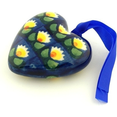 Polish Pottery Ornament Heart 3&quot; Waterlily
