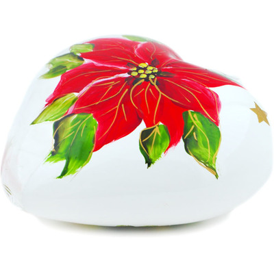 Glass Ornament Heart 4&quot; Poinsettia