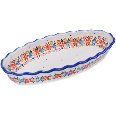 Polish Pottery Oval Baker 10&quot; Flowers In The Spring UNIKAT
